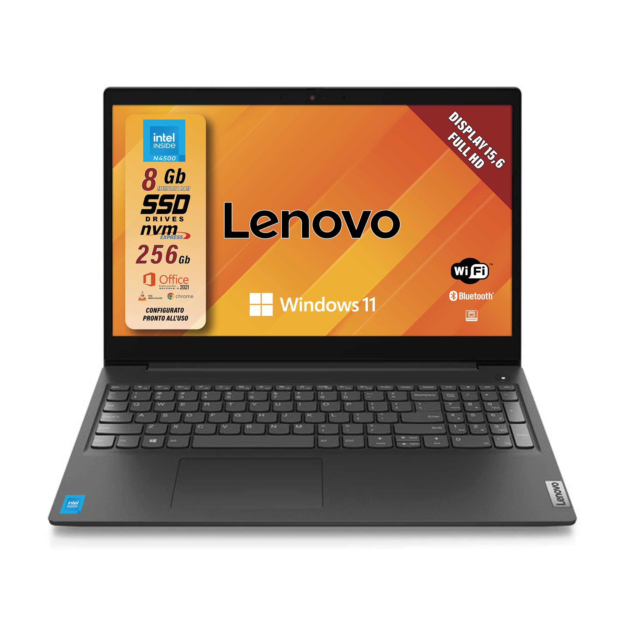 Lenovo Laptop 15.6 Zoll, Intel N4500, 8 GB RAM, 256 GB SSD, Windows 11 Home
