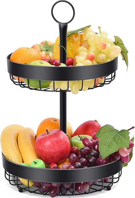 APEXCHASER 2-Tier Fruit Bowl for Kitchen, Detachable Fruit Basket for Countertop, Metal Pallets Fruit Holder, Suitable for Snacks, Vegetables, Bread
