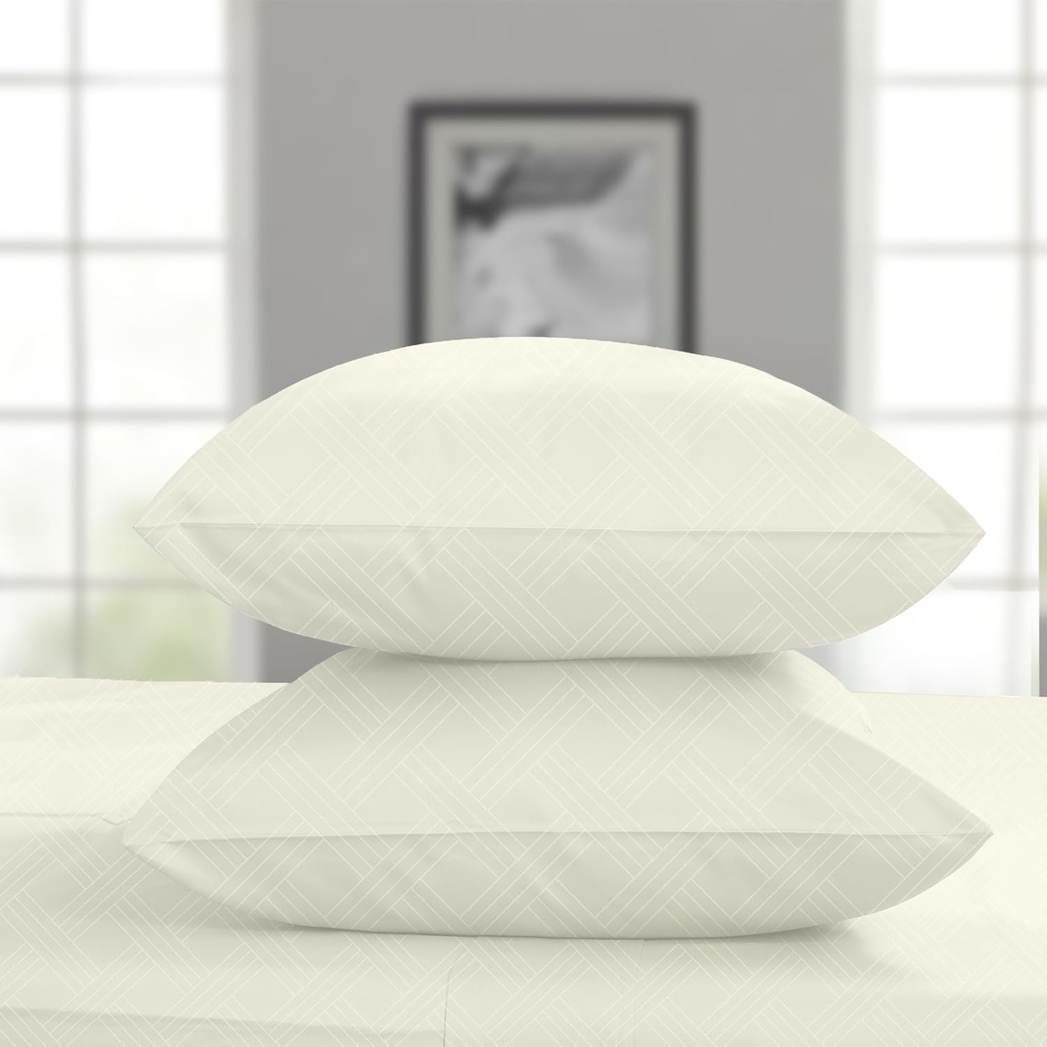 Threadmill Luxury 100% Cotton Queen Bed-Sheets - 800 Thread Count Jacquard Celine Ivory, Better Than Egyptian Cotton,4 Pc Striped Bed Set, Damask Sheets with Elasticized Deep Pocket - Image 4