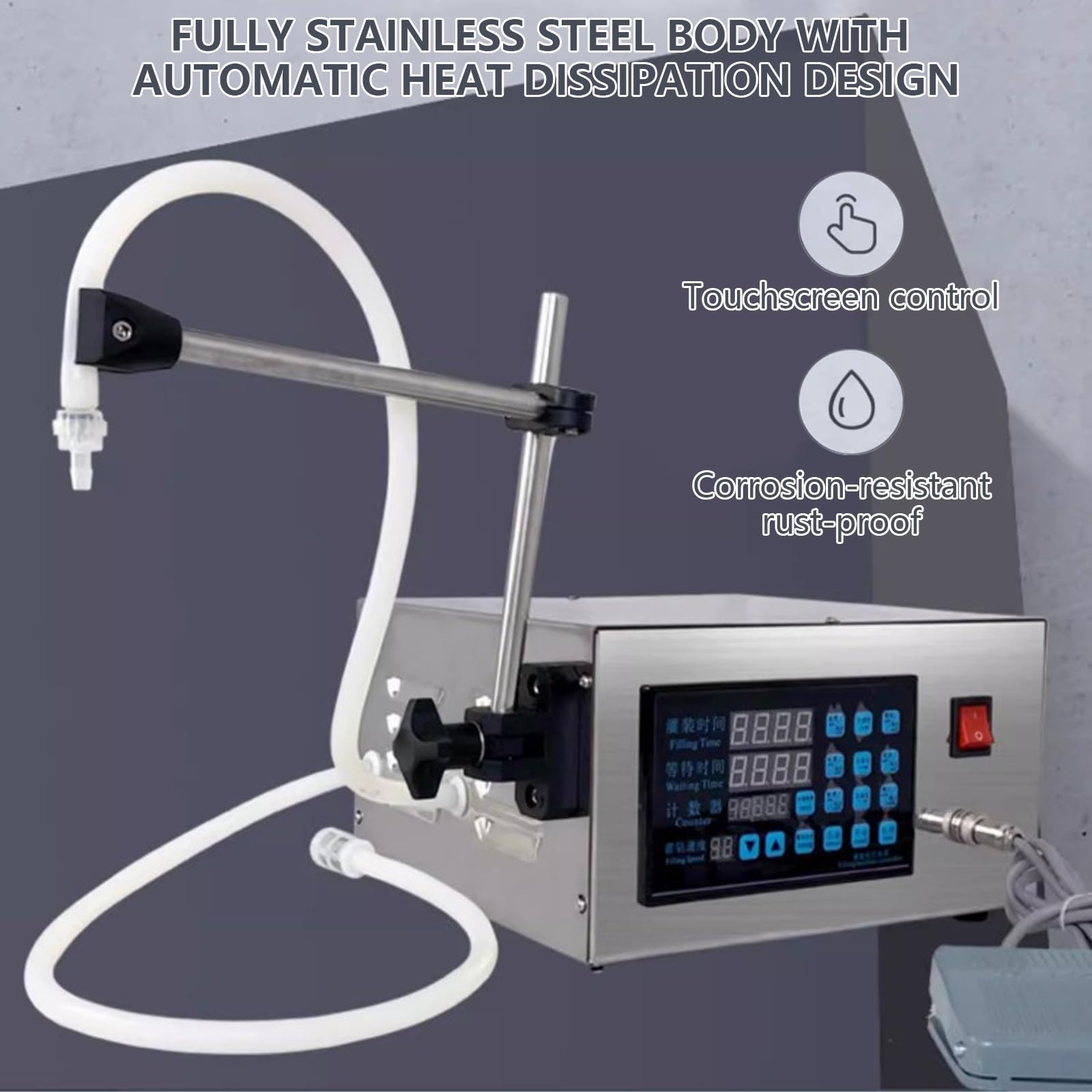 Máquina llenadora de líquidos GFK280, llenadora de botellas con control digital de 5-3500 ml, máquina llenadora automática de botellas para vino, cosméticos, aceites, bebidas y aceites esenciales.