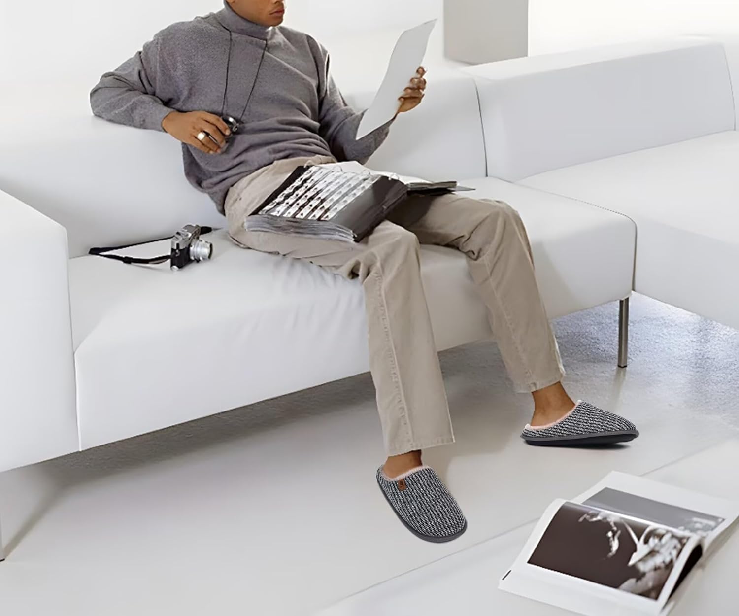 ONCAI Men's House Slippers Memory Foam Slip-On Warm Cozy Scuff Home Bedroom Shoes with Indoor/Outdoor Rubber Soles US Size 7-15 - Image 3