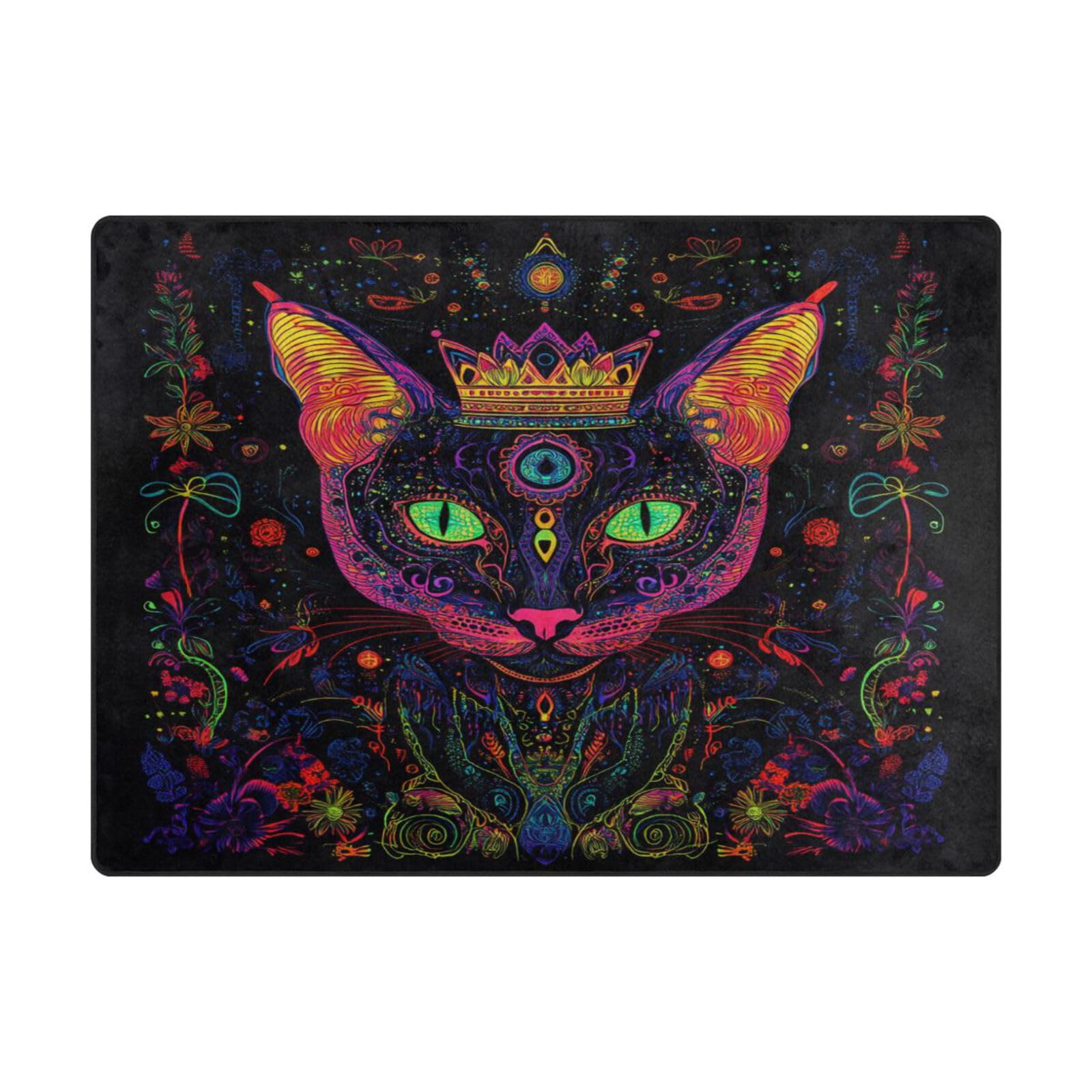 Grand tapis de sol salon 203x147 cm tapis doux chambre motif chat fleurs