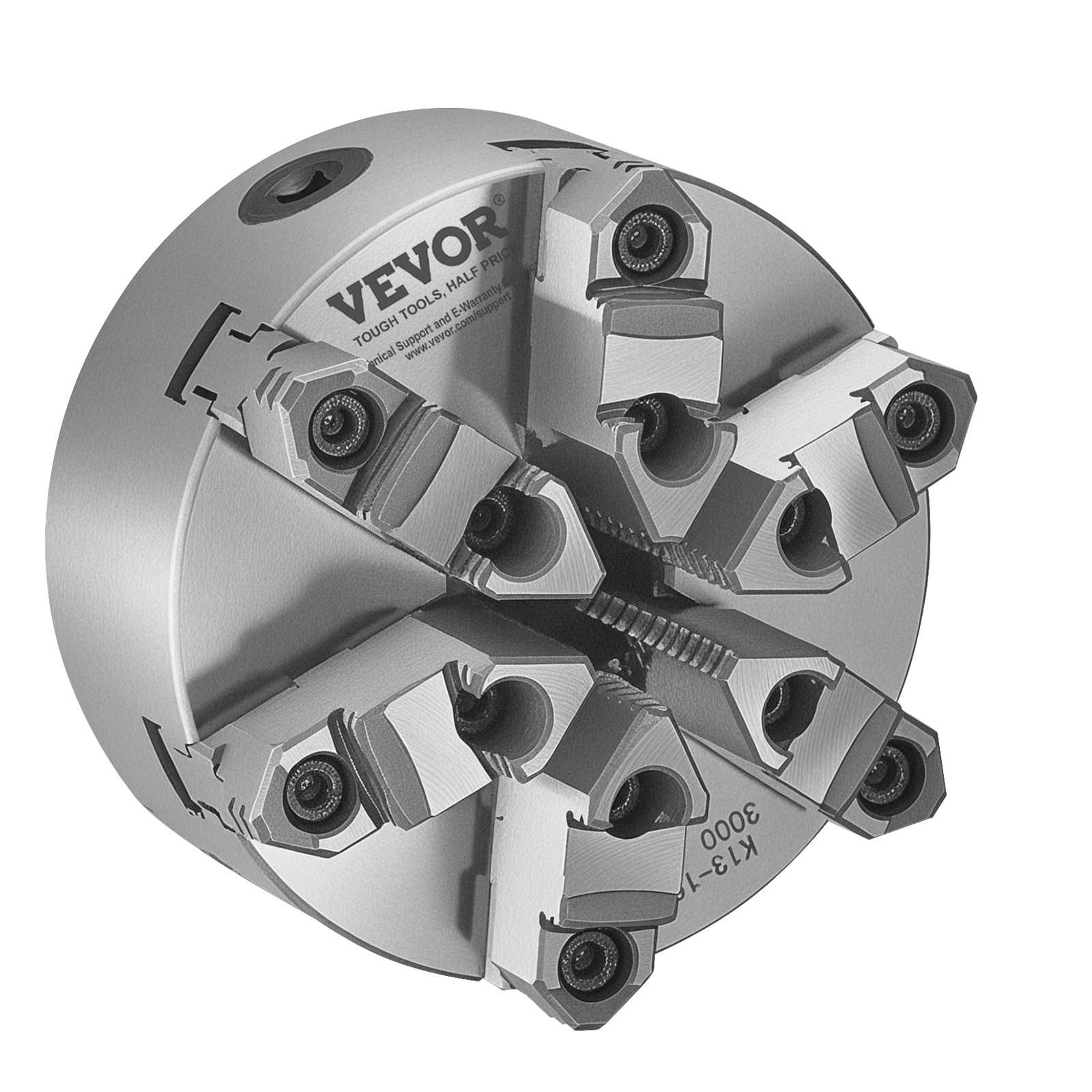 VEVOR 6-szczękowy uchwyt tokarski, 6 cali (160 mm), samocentrujący uchwyt z płytą zabezpieczającą krzywkę D1-4, zakres zaciskowy 3-145 mm, materiał HT300, do tokarki do drewna i metalu