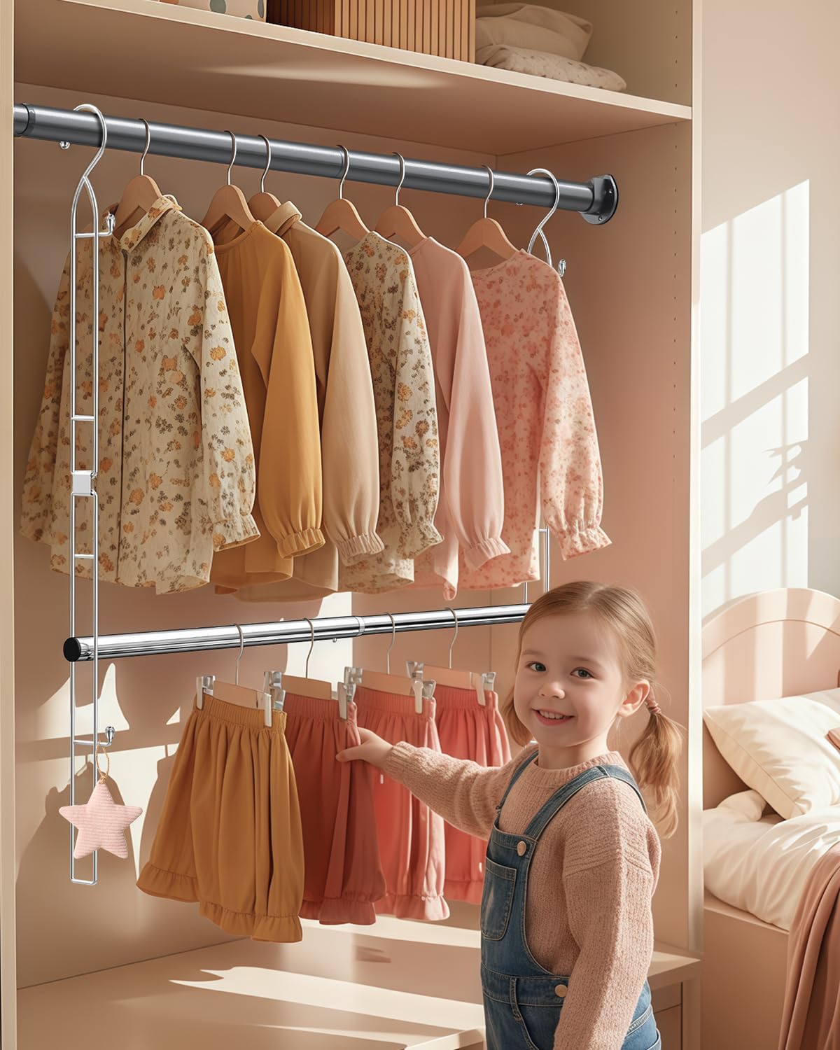 Supforce Hanging Closet Rod Stainless Steel, 2 Pack Adjustable Height & Width Closet Rod Extender, Space-Saving Closet Hanging Storage Organizer，Load up to 88LB - Image 7