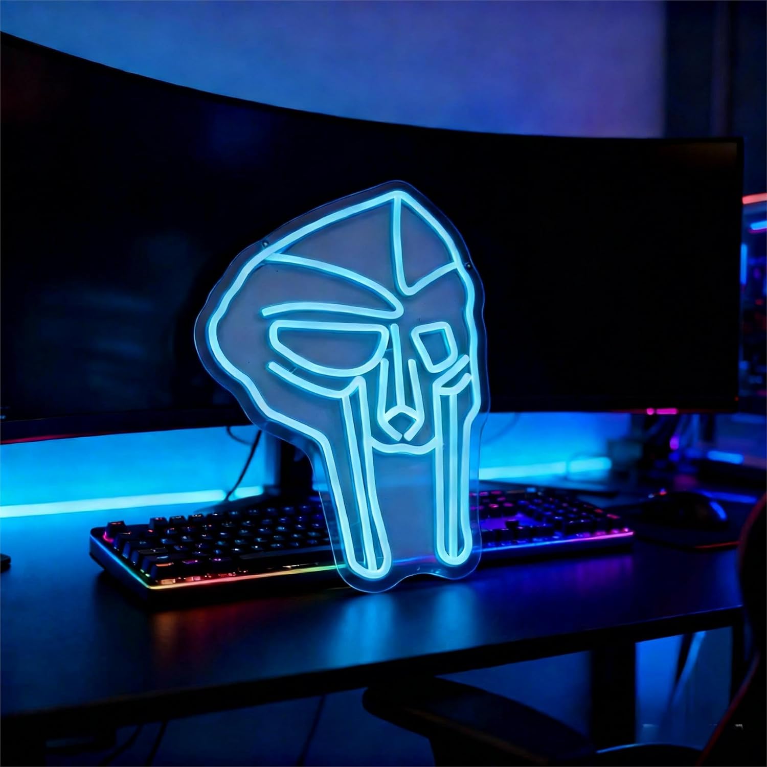 Mask Neon Sign, Blue Hip Hop Icon Wall Light, Inspired by Underground Rap Legend, MF DOOM Tribute Art, Cool LED Decor for Music Room & Man Cave (15.7"x11.4") - Image 6