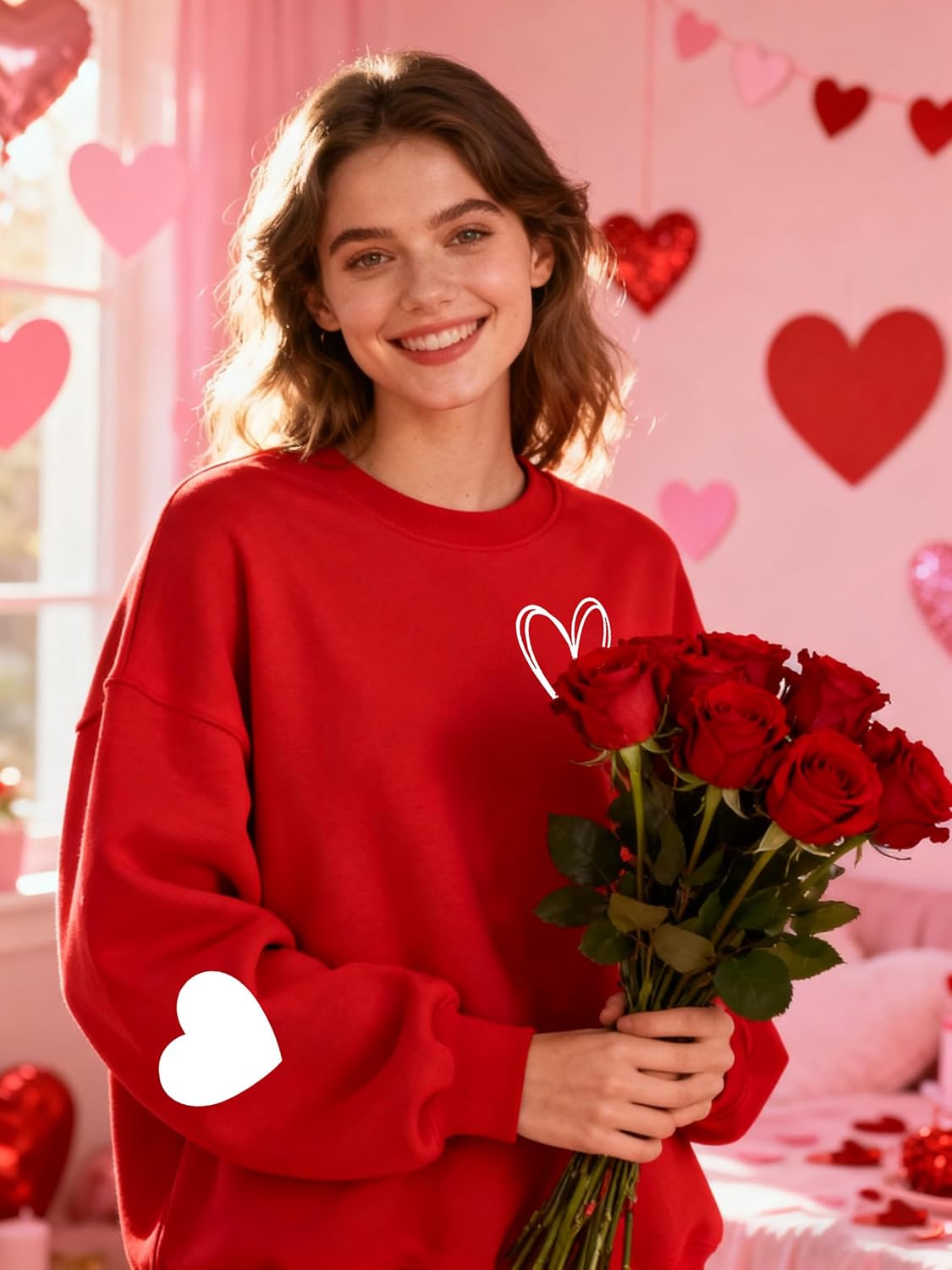 Valentines Sweatshirts for Women Valentines Shirts Valentine's Gifts Oversized Heart Long Sleeve Shirt - Image 3