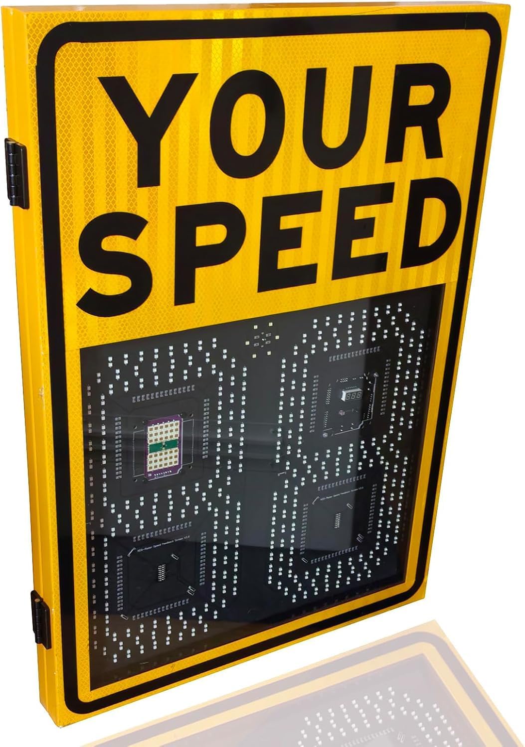 Auto Red/Green Overspeed Alert Your Speed Display Radar Traffic Sign - Integrated Solar Power, LED Traffic Sign for Urban/Rural Speed-Limited Roads(Yellow)