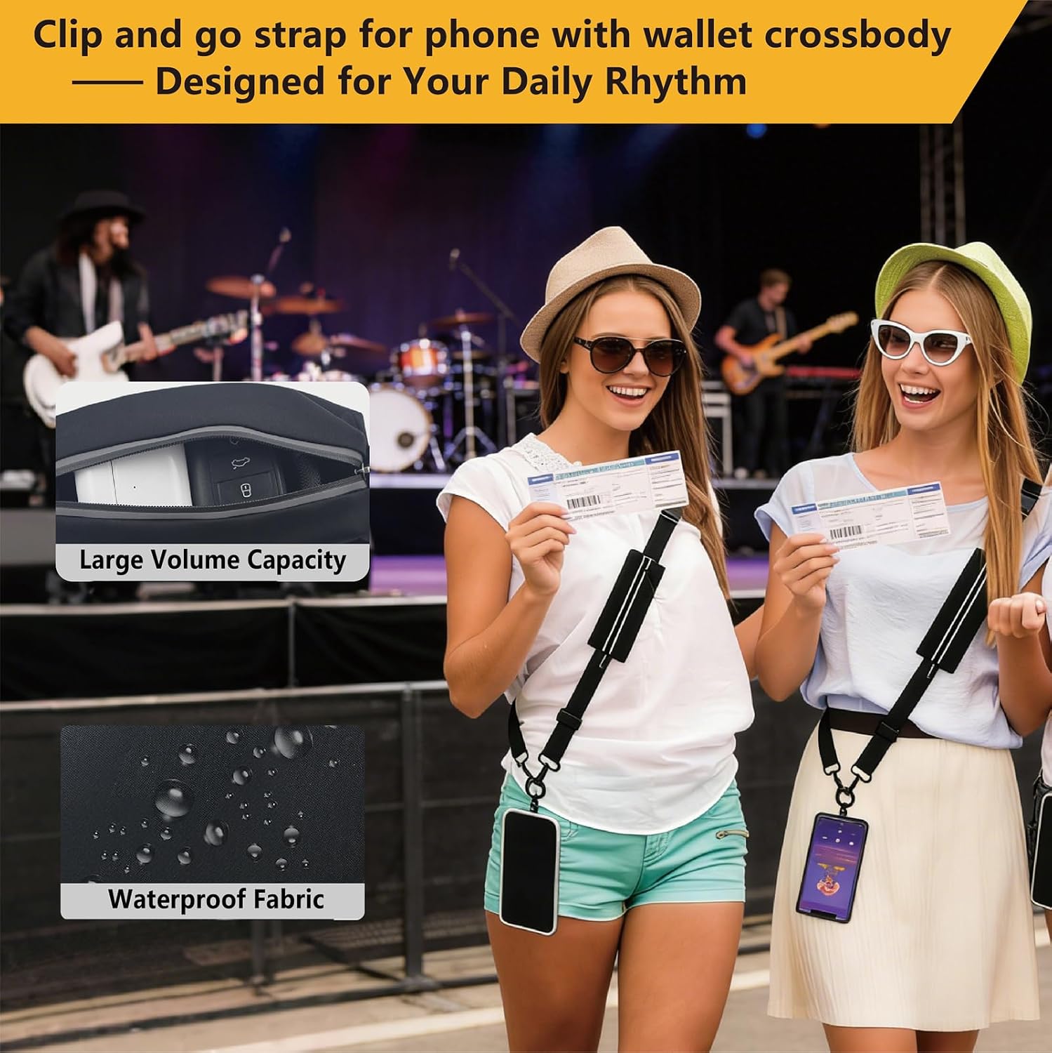 Cell Phone Lanayrd Crossbody,Clip and Go Strap for Phone with Wallet Crossbody,Adjustable Anti-Theft Mobile iPhone Shoulder Straps,Ideal For Travel, Concerts, And Daily Commuting,Black image 4