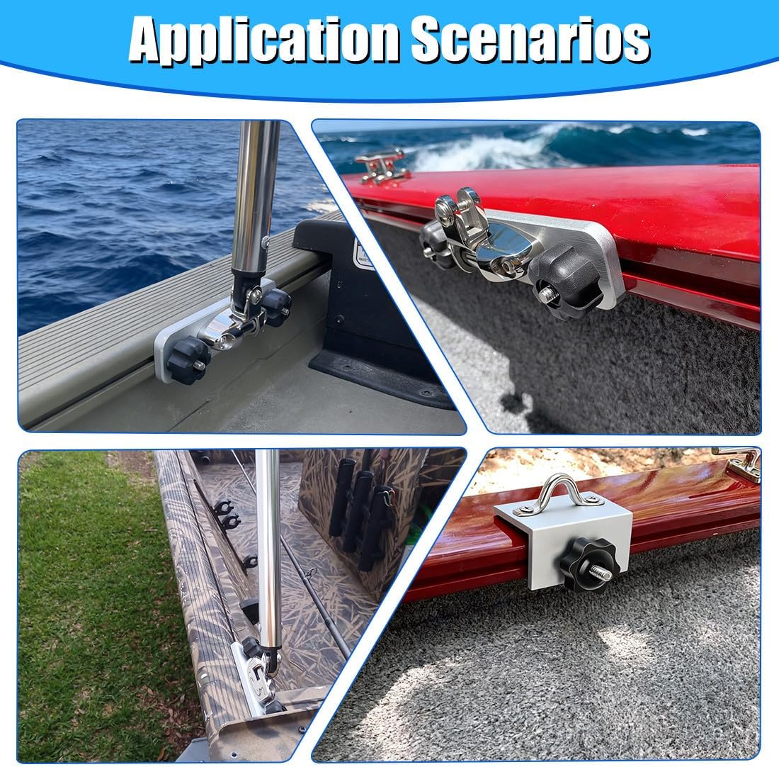 Bimini Top Mount for Lund Sport Track/Heavy-Duty Aluminum Track Bracket Base/Universal Fit for Versatrack System, Ranger, Lowe Boats, 316 Stainless Steel Swivel Hinge