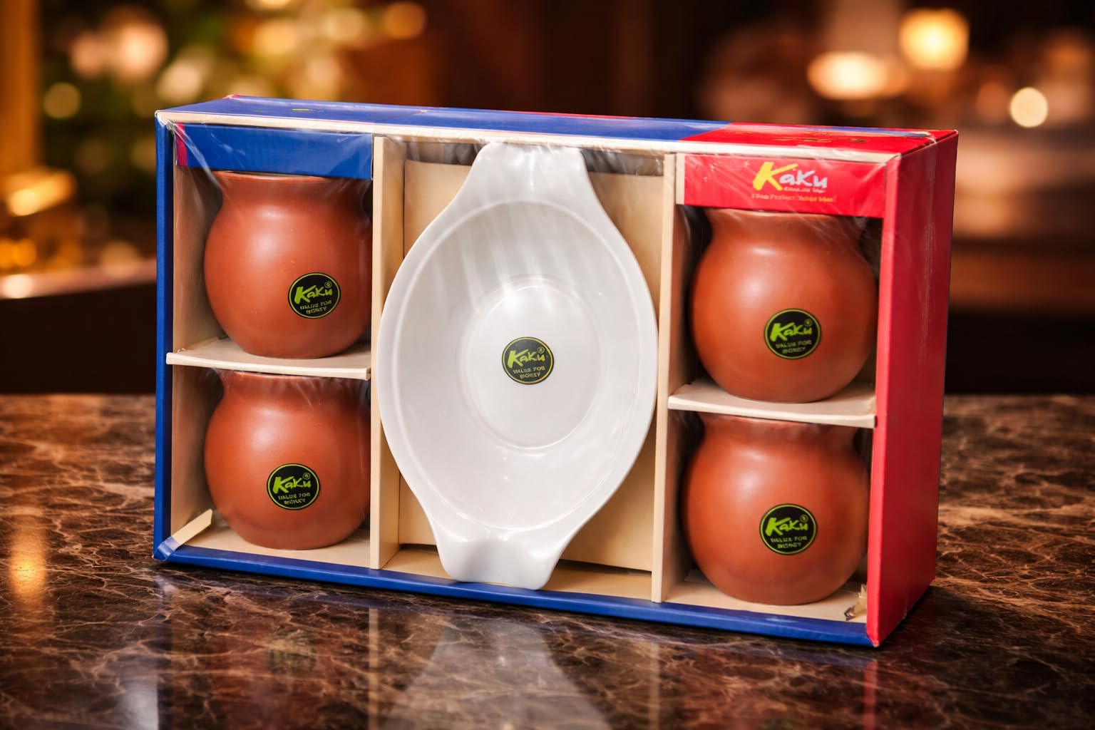 Buy Kullhad Pizza Clay Cup Set, Terracotta, 4 Kulhad Cups with 1