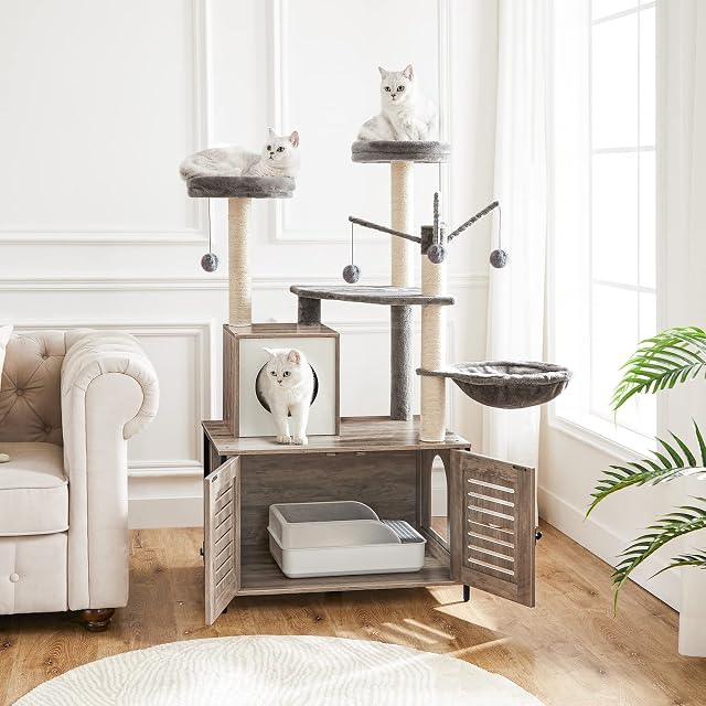 Foto 2 de 8 de HOOBRO Árbol para Gatos con Cajón de Arena, Mueble de una Pieza para Gatos de Interior