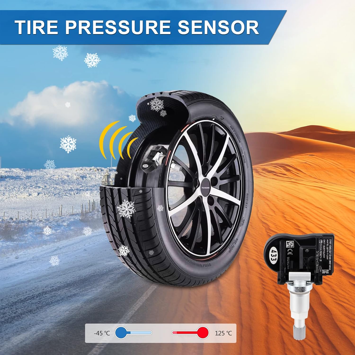 TPMS Tire Pressure Monitoring System Sensor Replacement OE 56029527AA 433MHz Preprogrammed Tire Pressure Sensor Compatible with Dodge Journey Chrysler Town & Country (1 Pack)