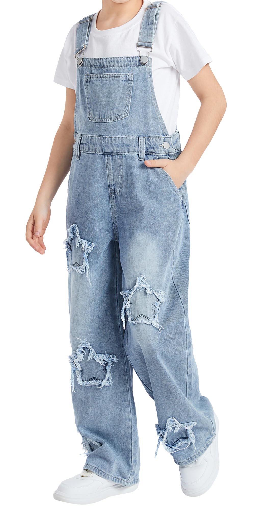 Maeau Latzhose Denim für Kinder Mädchen 7-12 Jahre Jeans mit Weitem Bein Mode Jumpsuit Baggy Gerades Bein Overall Loose Fit Jeanshose Elastischer Bund Komfortabel Weich