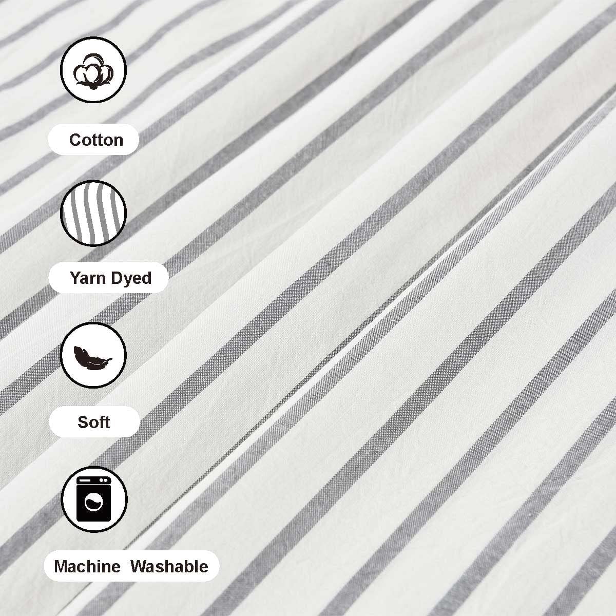 Farmhouse Button Grey Striped Window Valance and Shower Curtain