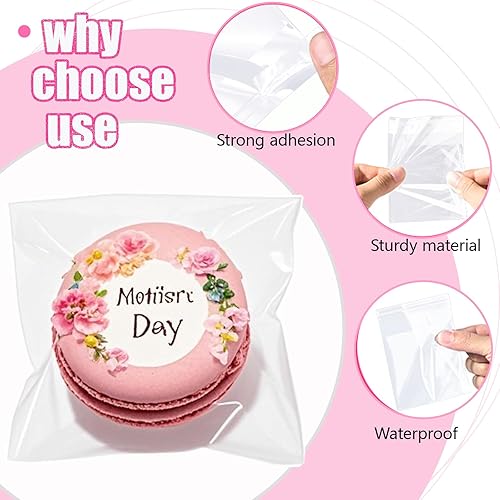 Miniatura 2 de ROSPAKTEK 100 bolsas de macarrón transparentes de 3.5 x 3.5 pulgadas, bolsas de oro cubiertas de chocolate, bolsa de galletas, bolsa de celofán,