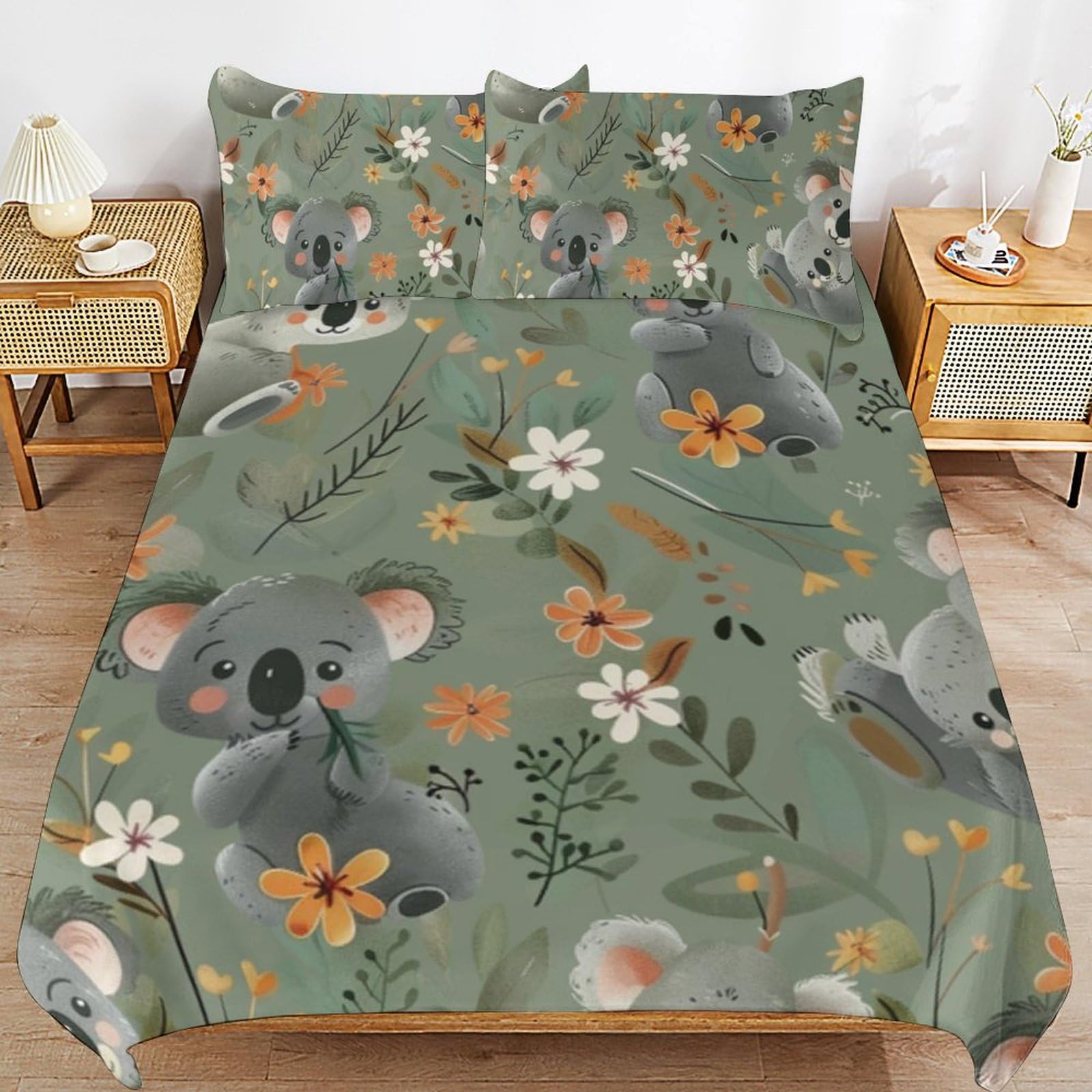 Parure de lit microfibre avec 2 taies d'oreiller Koalal pour chambre fille