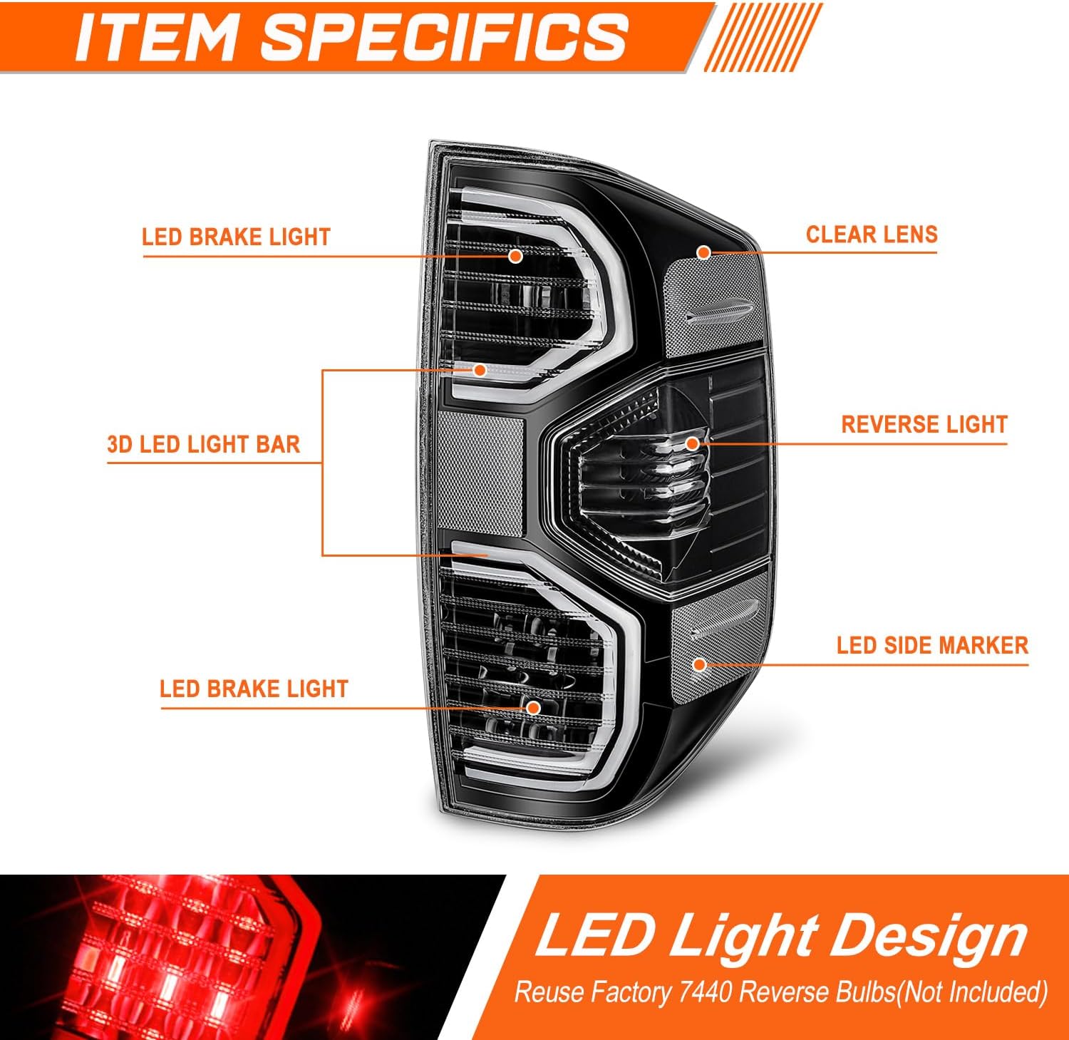 PM PERFORMOTOR Pair of LED Tail Lights Assembly Compatible with 2014-2021 Toyota Tundra, with Reverse & Turn Signal, Black Housing Clear Lens, 2014 2015 2016 2017 2018 2019 2020 2021