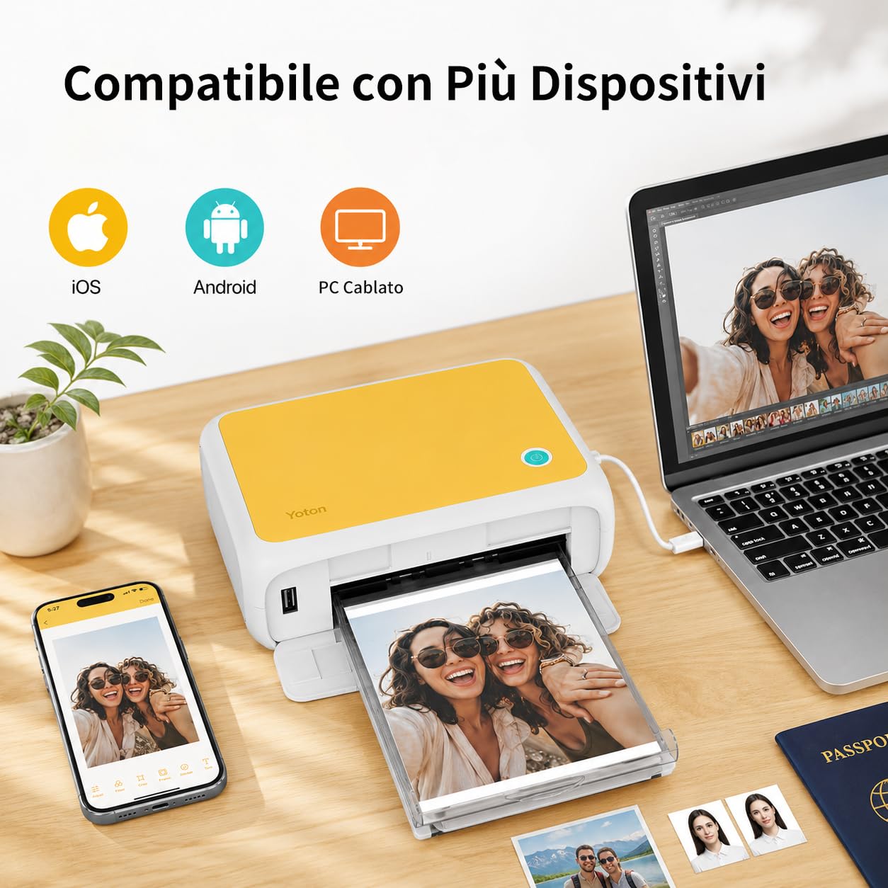 Yoton Stampante Fotografica Portatile per Smartphone, Stampante Foto con 54 Carta da Stampa(4"x6"), Connessione Wi-Fi, Sublimazione 4PASS per iPhone/Android/PC (MAC Non Supportato)