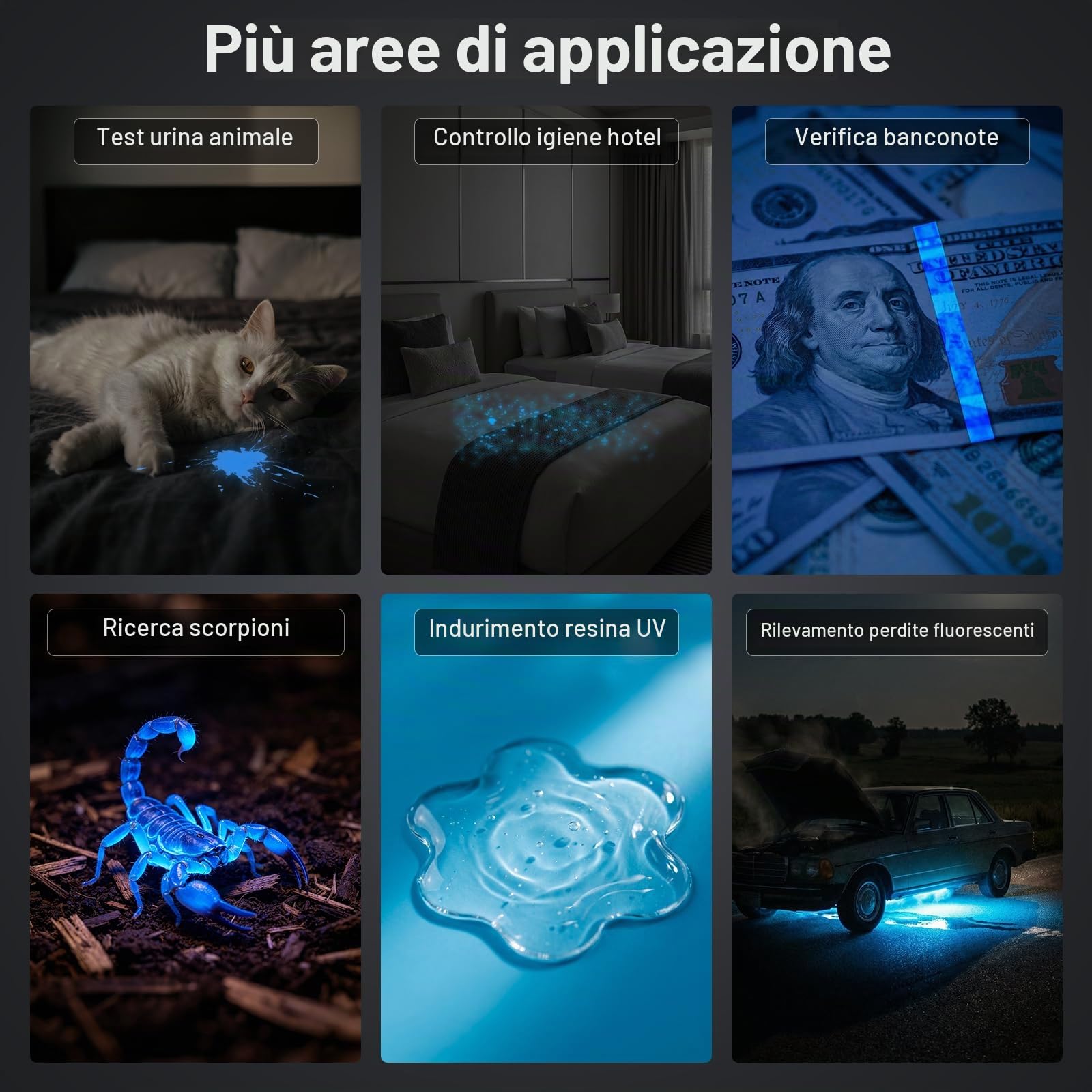 Shadowhawk Luce nera da 365 nm con lente filtrante, torcia UV da 30 W, 4 nuclei, ricaricabile, con display LCD, lampada UV per ricerca di ambra, scorpioni, test di urina animale, indurimento in resina