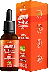 Vitamina D3 + K2 MK-7, em Gotas, D3 2000UI | K2 100mcg, sabor limão, 20ml, Biogens