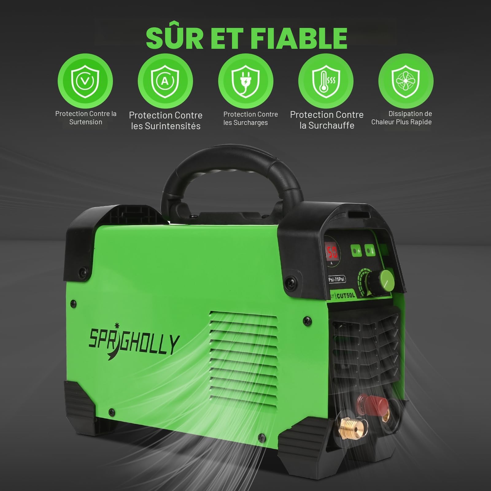 Decoupeur Plasma 220V, à pilot arc non tactile et 50A, max cut 16 mm, clear cut 12 mm, avec écran numérique, Découpeur Plasma CUT50L Mis à Niveau