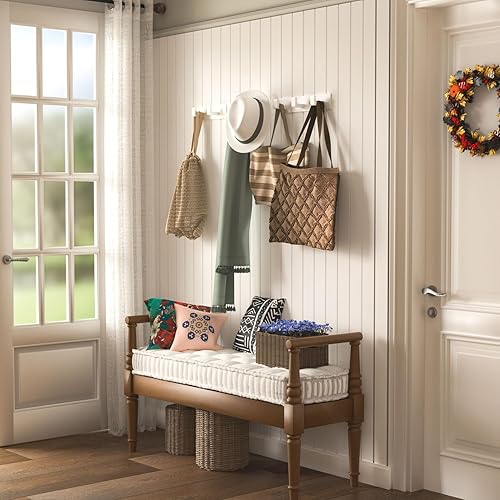 Miniatura 2 de Perchero blanco para colgar en la pared, 2 rieles modulares (25 pulgadas en total), 8 ganchos en ángulo recto, organizador moderno para entrada,