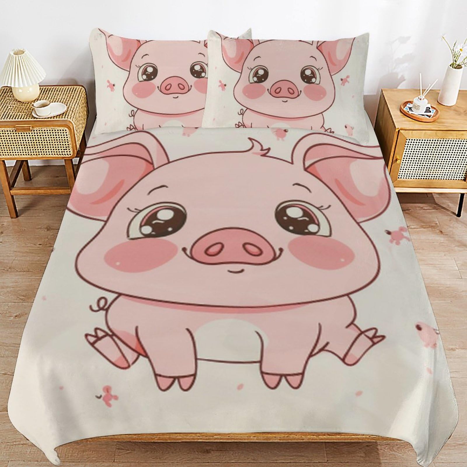 Parure de lit enfant cochon rose ultra douce pour de tendres nuits de sommeil