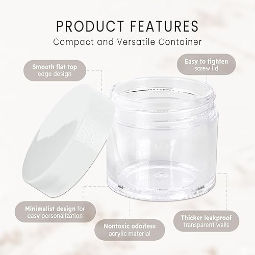 Vista 2 de Tarros transparentes Beauticom con tapas blancas, 12 unidades, 1 onza