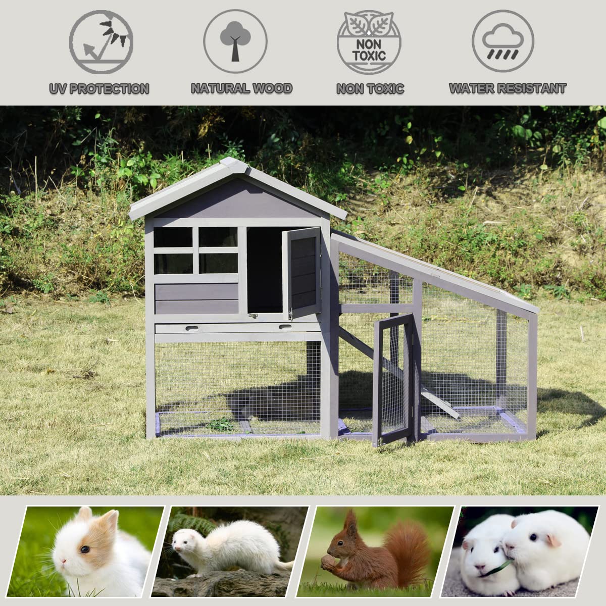 Buy Tradgo 57'' Indoor Rabbit Hutch with Pull Out Tray & Run, 2 Story