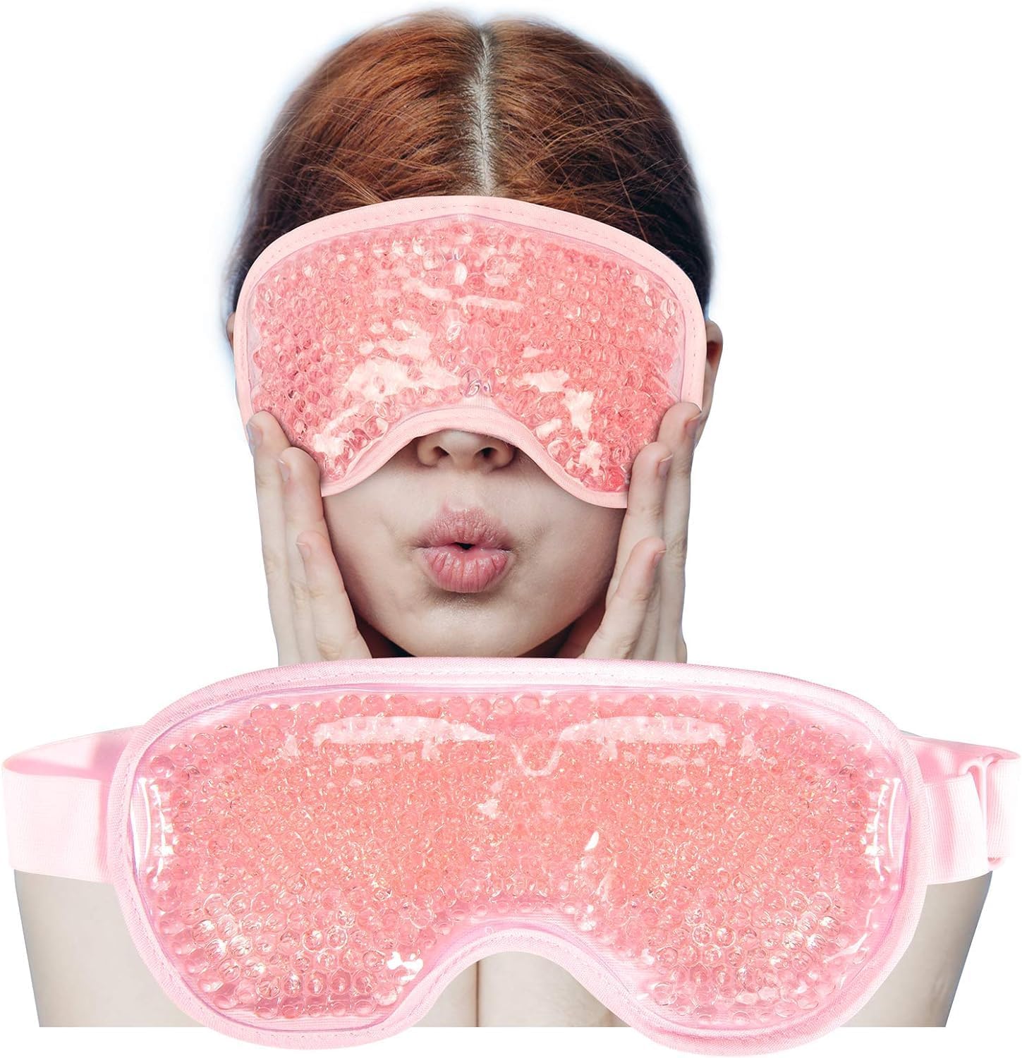 Kyraton Cooling Ice Sleeping Masks for Puffy Eyes Men & Women Uses, Cold & Warm Sleep Compress for Post Surgery, Puffiness, Allergies, Sinuses & Migraines (Pink Mask)-image-36