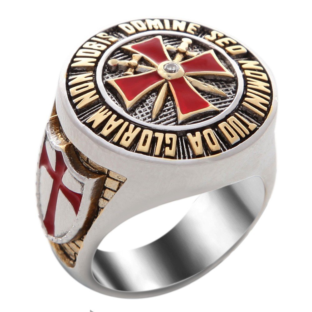 UNIQABLEHandmade Knight Templar Masonic Ring 18k Gold Pld Red Cross White Version 40 Gr BR-8