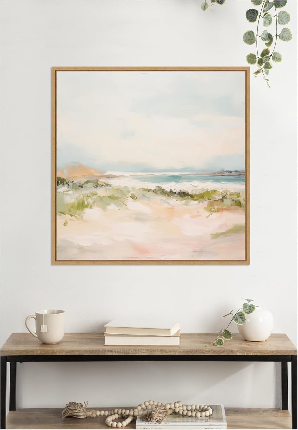 Kate and Laurel Framed Canvas Wall Art Print Tranquil Landscape III Square by Amy Lighthall, 30 x 30 Sylvie Natural Frame, Coastal, Abstract Art for Wall Decor