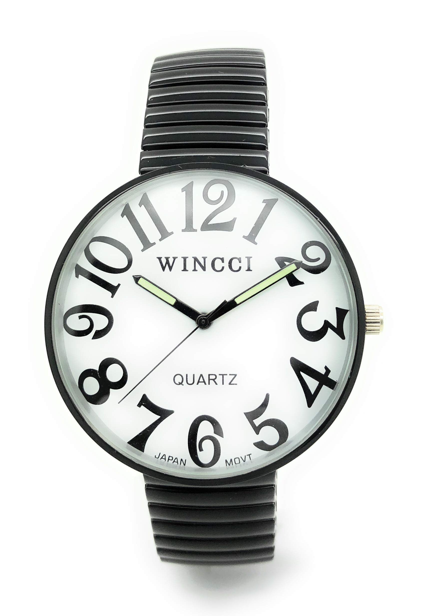 Montre élastique grands chiffres montre cadran contrasté noir
