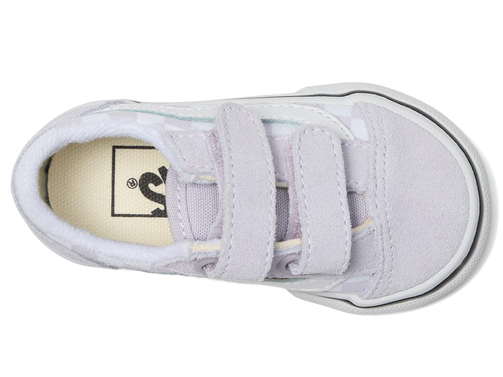 Vans Old Skool V Checkerboard lila Mädchenschuhe Sneaker mit Leopardenmuster Klettverschluss