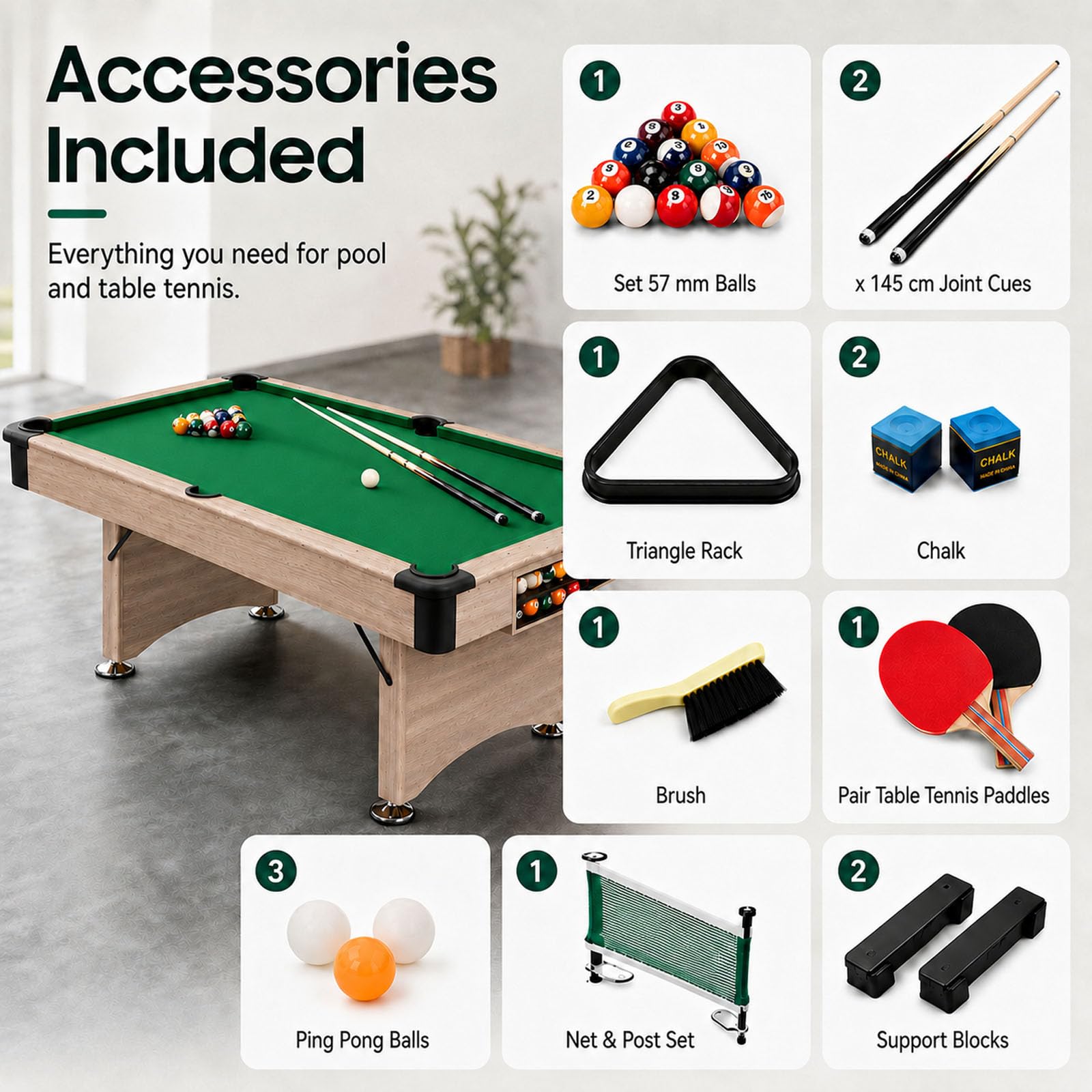 Tavolo da biliardo con tavolo da ping pong e piano da pranzo, design pieghevole per risparmiare spazio, costruzione durevole, perfetto per sala giochi o intrattenimento in famiglia