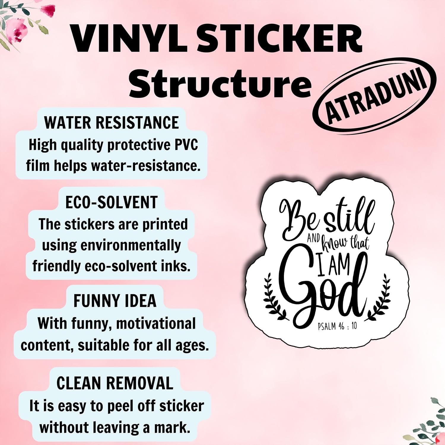 (3Pcs) Be Still and Know That I Am God Sticker Bible Verse Christian Faith Stickers for Laptop Water Bottle Journal Tumbler Vinyl Decal Spiritual Inspirational Quote Gifts Size 2,5 x 3 Inch - Image 5