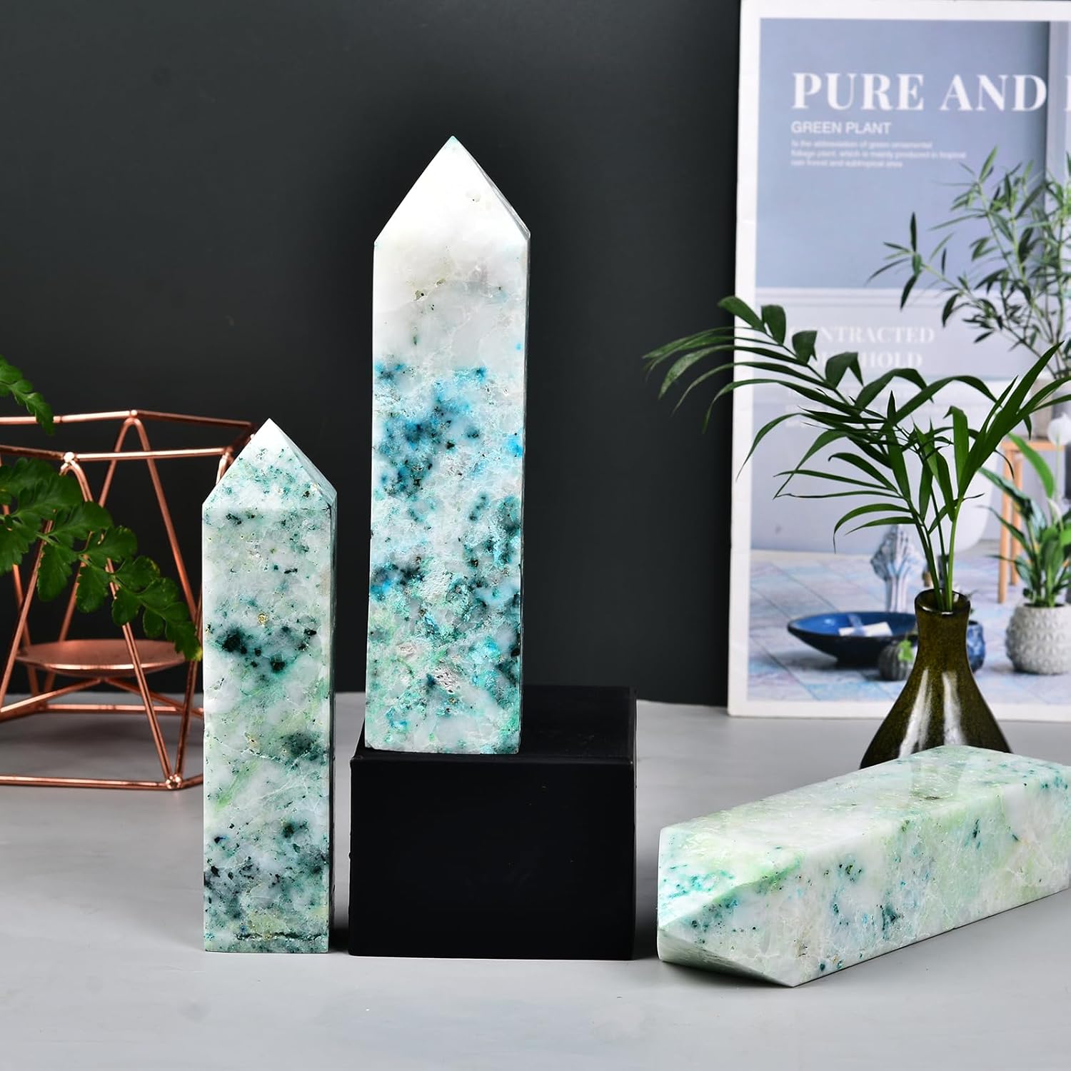 JIC Gem Natural Large Phoenix Pine Obelisk Quartz Crystal Wand Tower Point Chrysocolla Crystal Healing Wand Reiki Decor 1.8-2.2 Lbs - Image 5
