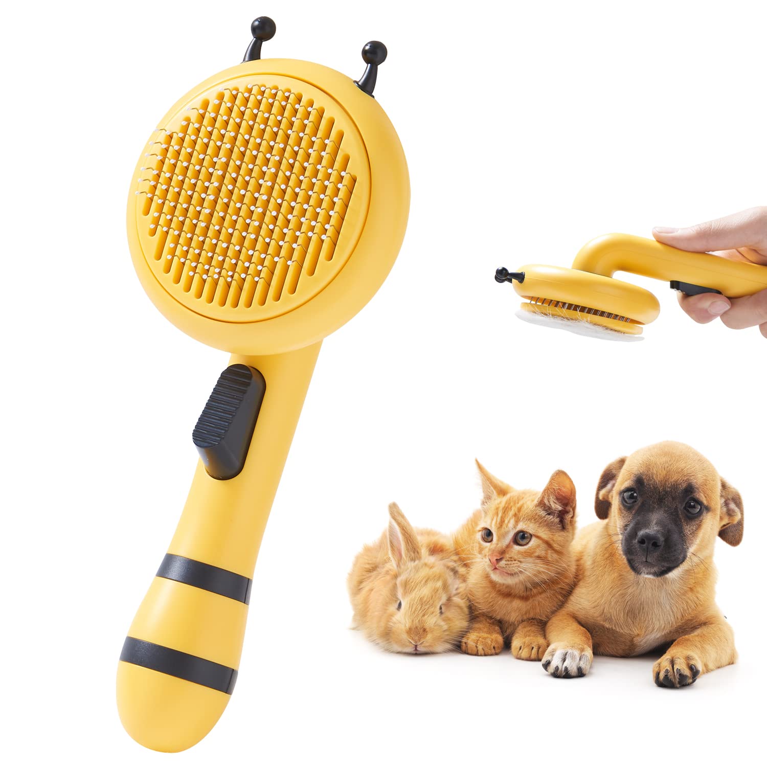 Pet Grooming shedding Brush,Little Bee Self Cleaning Slicker Undercoat Rake comb for Dogs&Cats&rabbit&puppy,Easily Removes Tangles Hair…