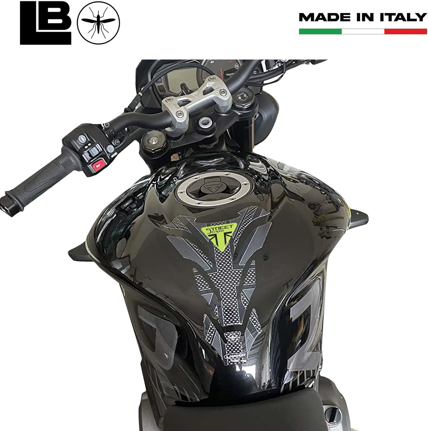 labelbike - 3D Sticker Motorcycle Fuel Tank Pad Protection and Decoration in Resin Compatible with Triumph Street Triple Union Jack - Carbon Black Yellow