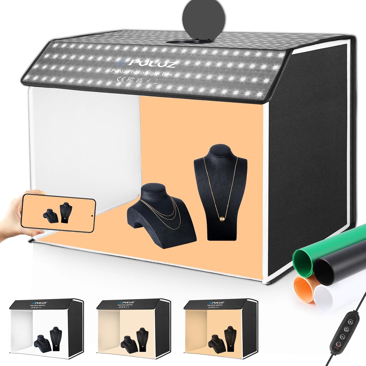 PULUZ Light Box Photography 24x16in, Portable Photo Studio Light Box with 336+336 LED Lights ?4 Color backdrops Professional Photography Lighting Tent Kit for Big Product Photography Lightbox 24*20*16in