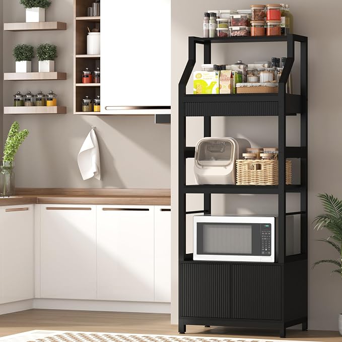 Bakers Rack with Storage Cabinet, Industrial Microwave Stand with Drawer,5-Tier Free Standing Kitchen Storage Shelf Rack,Coffee Bar Station for Kitchen, Dining Room