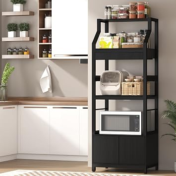 Bakers Rack with Storage Cabinet, Industrial Microwave Stand with Drawer,5-Tier Free Standing Kitchen Storage Shelf Rack,Coffee Bar Station for Kitchen, Dining Room