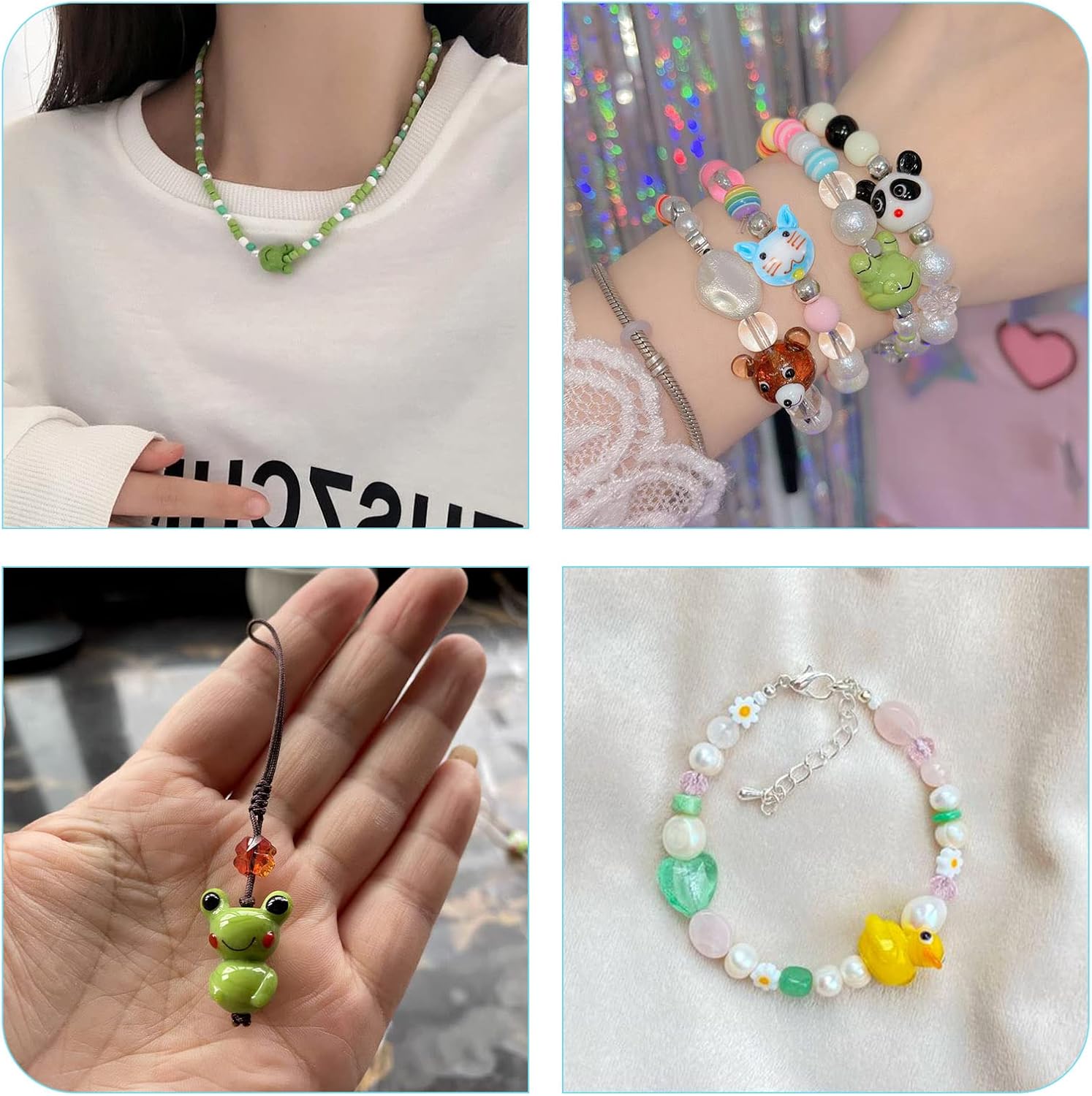 24 Pcs Animal Lampwork Glass Beads Monkey Cat Panda Frog Pig Dog Duck Rabbit Bead Handmade Bumpy Lampwork Beads for Women DIY Jewelry Making Necklace Earring Bracelet