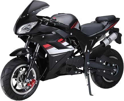 Mini Motorcycle for Adults | 49cc 4-Stroke Gas Pocket Rocket Motorcycle | Gas Pocket Motorbike with Front Rear Disc Brakes | 8 Inch Wheels Mini Motorcycle, Dual Headlights | Kids Gift Black