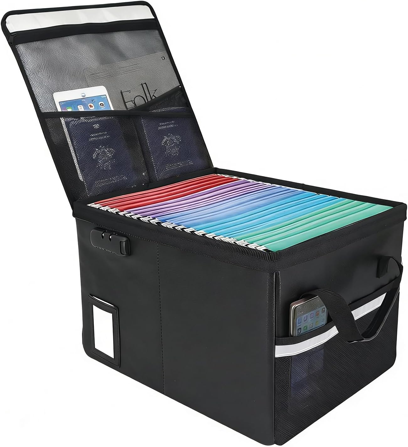 Upgraded 6400°F Fireproof Document File Organizer Box, Fireproof Storage Filing Cabinet with Lock, Portable Office Safe Box for Hanging Letter/Legal Folder 16.1 x 12.9 x 11in (Black)