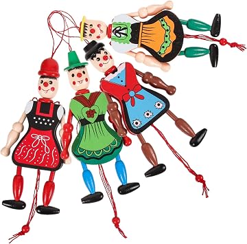 ABOOFAN 4Pc Funny Wooden Toy Ornaments Hanging Decoration Wood Puppet Doll Toys Wooden Hanging Puppet Toys Marionette Pull String Doll Random Style
