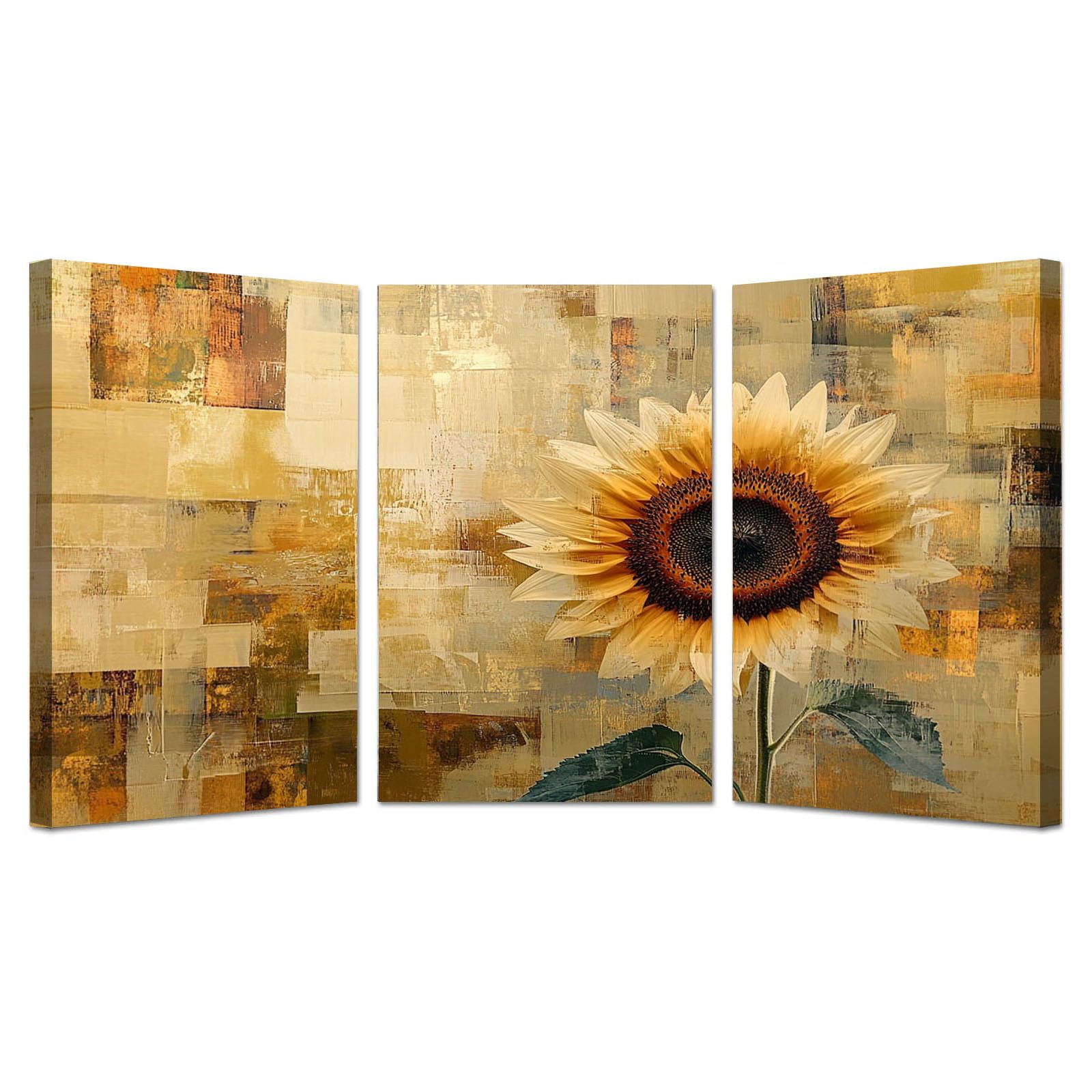 TODOAA Set of 3 Abstract Wall Art Home Decor Retro Flower Painting Vintage Botanical Prints, Rustic Farmhouse Wall Decor, Pictures for Living Room Bedroom(Yellow)-50x70cmx3 Framed