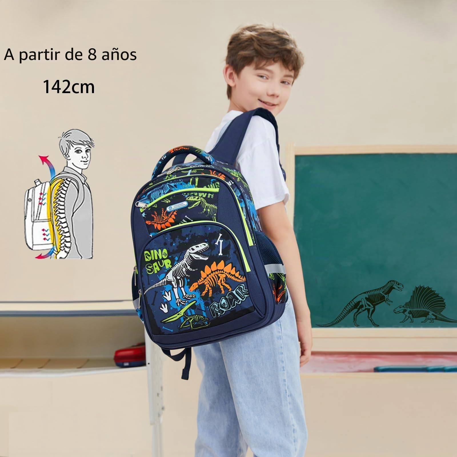 Cusangel Mochila para niños (Fresco dinosaurio mecánico), 3 dinosaurios luminosos de 17 pulgadas,43CM, de 1-7 º grado de gran capacidad mochila de la escuela primaria