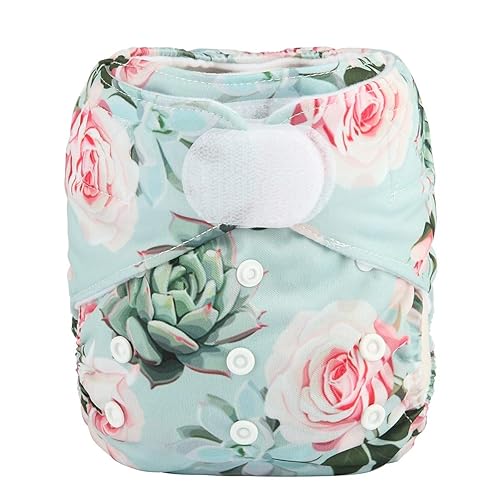 Pañal de tela de bolsillo para bebé con gancho y lazo para niñas (rosas suculentas)