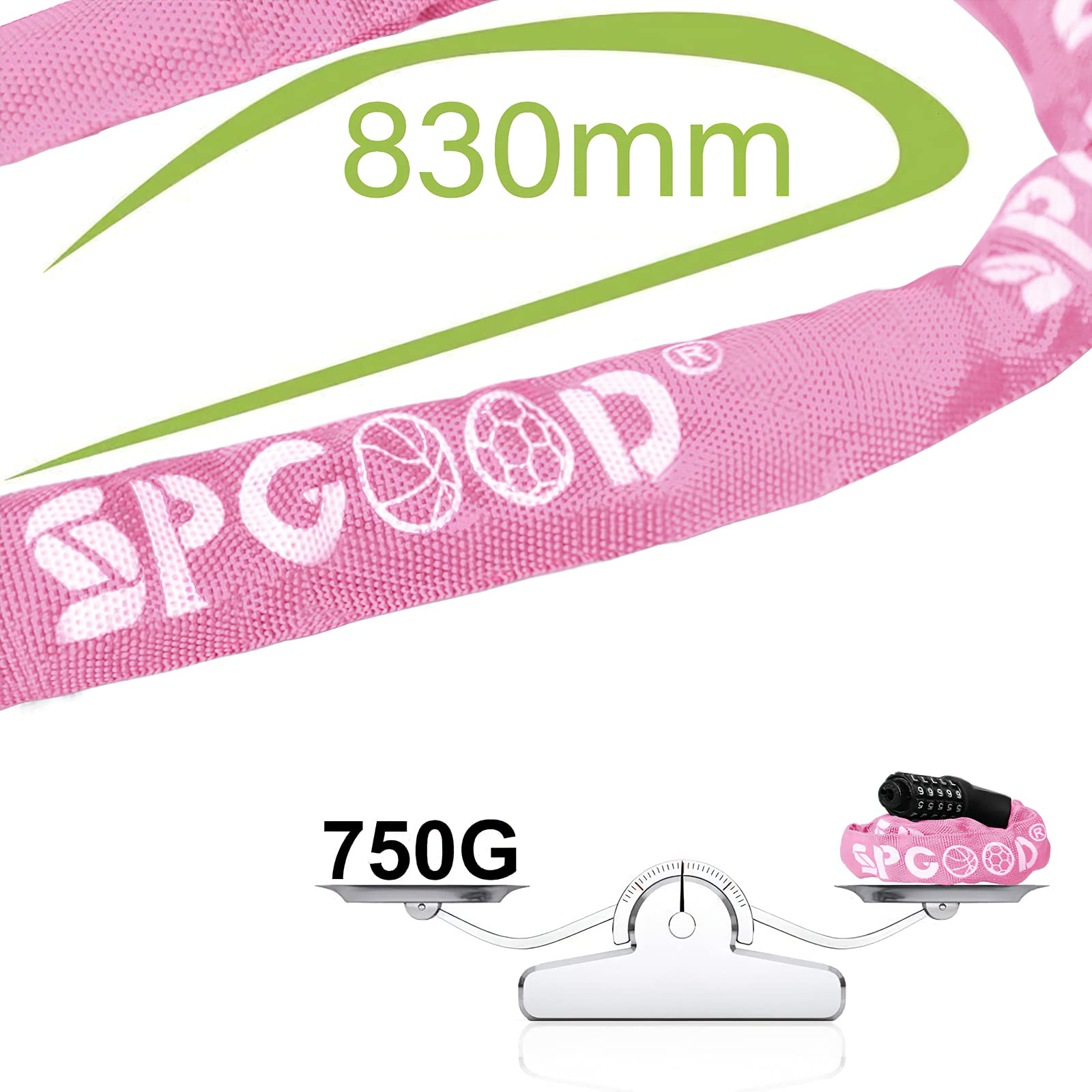 SPGOOD Lucchetto Bici Catena Bicicletta (14 Colori) Antifurto a Combinazione a 5 Cifre, per Bicicletta, Moto, Porta, cancello, Recinzione